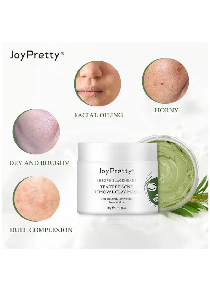 JoyPretty 60g Tea Tree Acne Removal Clay Mask Blackheads & Acne Removal Tea Tree Clay Face Mask Minimize Pores Reduce Blackhead & Acne Anti-Aging Wrinkle Reduction Skincare with Tea Tree Face Mask  - Image 4