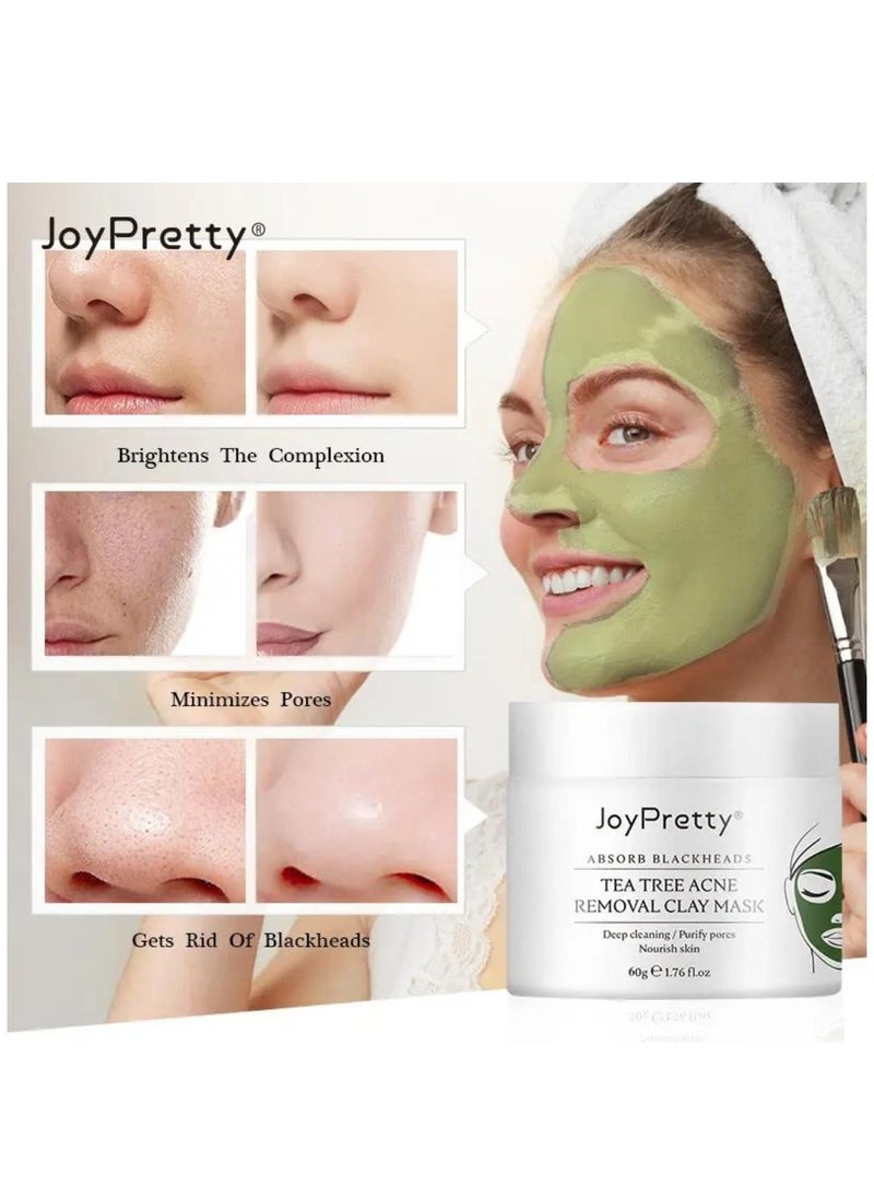 JoyPretty 60g Tea Tree Acne Removal Clay Mask Blackheads & Acne Removal Tea Tree Clay Face Mask Minimize Pores Reduce Blackhead & Acne Anti-Aging Wrinkle Reduction Skincare with Tea Tree Face Mask  - Image 3