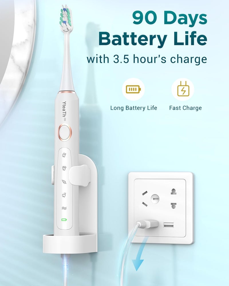 YTEATH PRO Electric Sonic Toothbrush for Adults, Electric Toothbrush with 8 Heads and Travel Case, 5 Modes, IPX7 Waterproof, Electric Ultrasonic Toothbrush, Ivory - Image 4