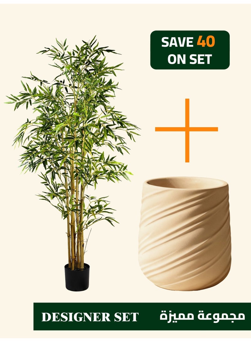 Premium Artificial Bamboo Tree (150cm, 6-Stem) with Textured Planter – Fuller Form and Elevated Presence - Image 1
