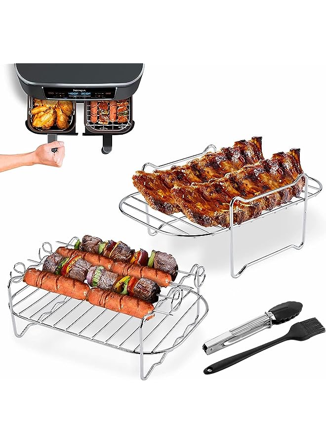 vesus Fryer Accessories,Air Fryer Rack for Double Basket Fryers Air Fryer Oven Accessories Metal Holder Air Fryer Basket Cooking Tools with Food Tongs,Metal Cooking Rack for Making French Fries A Pizza - Image 1