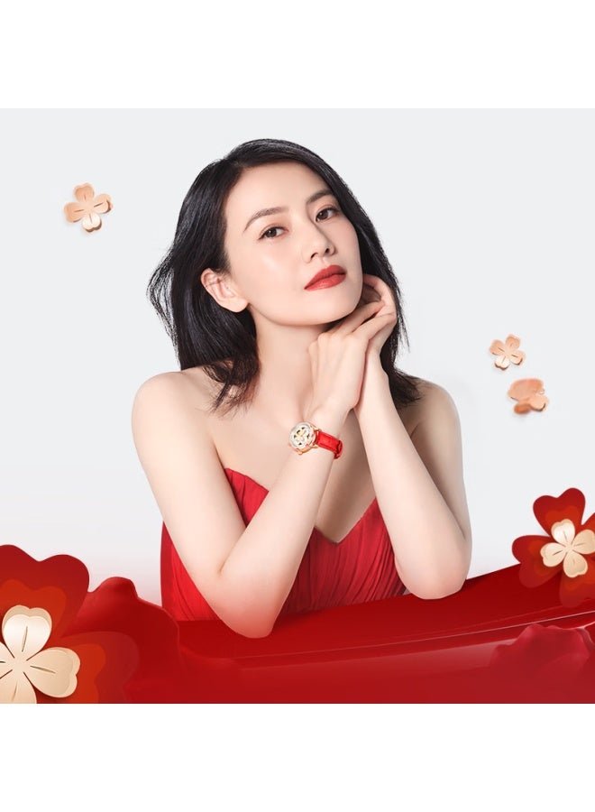Fiyta Four-leaf Clover Series, Gao Yuan Yuan's Style, Mother-of Skeleton Dial Leather Strap Mechanical Watch, Holiday Gift For Wife - Image 2