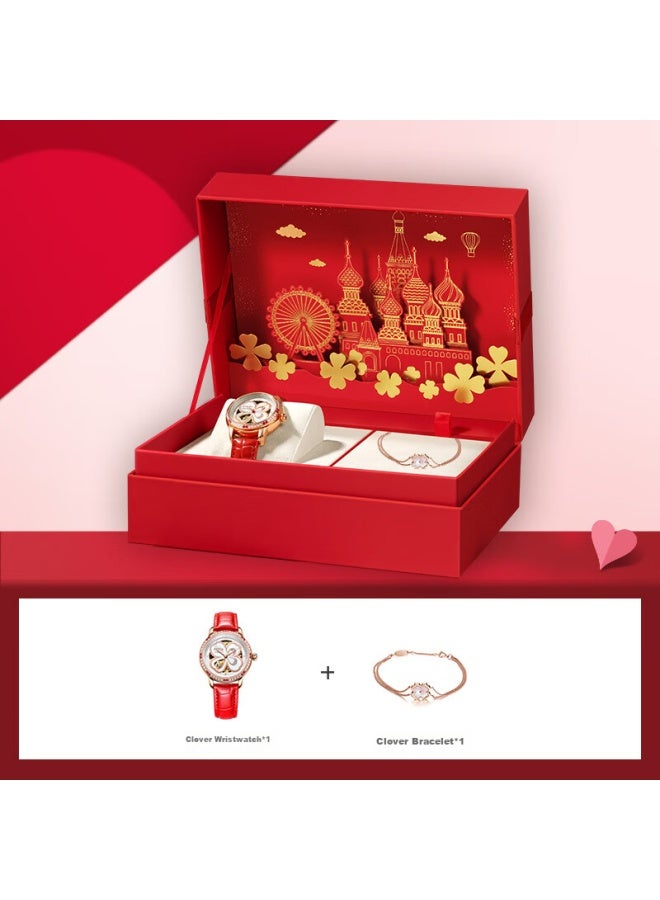 Fiyta Four-leaf Clover Series, Gao Yuan Yuan's Style, Mother-of Skeleton Dial Leather Strap Mechanical Watch, Holiday Gift For Wife - Image 1