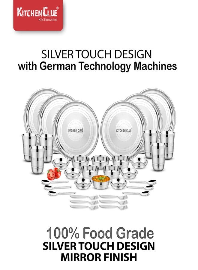 KITCHEN CLUE 100% Food Grade Quality Stainless Steel Dinner Set Of 36 Pcs With Silver Touch Design I Jindal 202 Grade Steel Kitchen Set/Dinnerware Set For Kitchen I Ideal for Gifting I Dishwasher Safe - Image 4