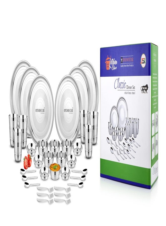 KITCHEN CLUE 100% Food Grade Quality Stainless Steel Dinner Set Of 36 Pcs With Silver Touch Design I Jindal 202 Grade Steel Kitchen Set/Dinnerware Set For Kitchen I Ideal for Gifting I Dishwasher Safe - Image 1