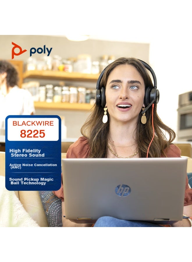 Poly Hp 8225 Usb High-end Over-ear Active Noise-cancelling Wired Headphones With Voice Pickup, Anc For Computer Office Study Meetings - Image 1