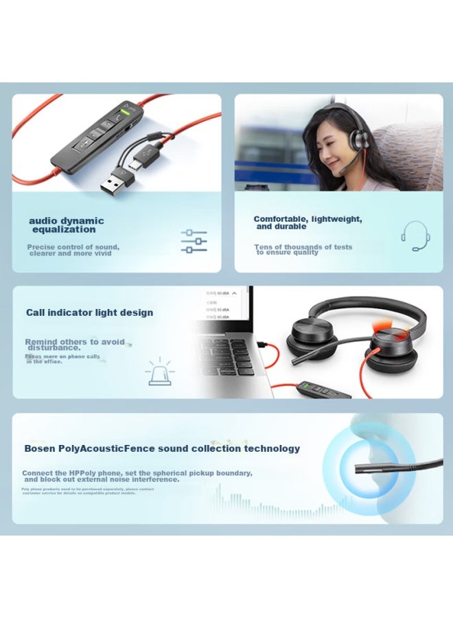 Poly Hp 8225 Usb High-end Over-ear Active Noise-cancelling Wired Headphones With Voice Pickup, Anc For Computer Office Study Meetings - Image 3