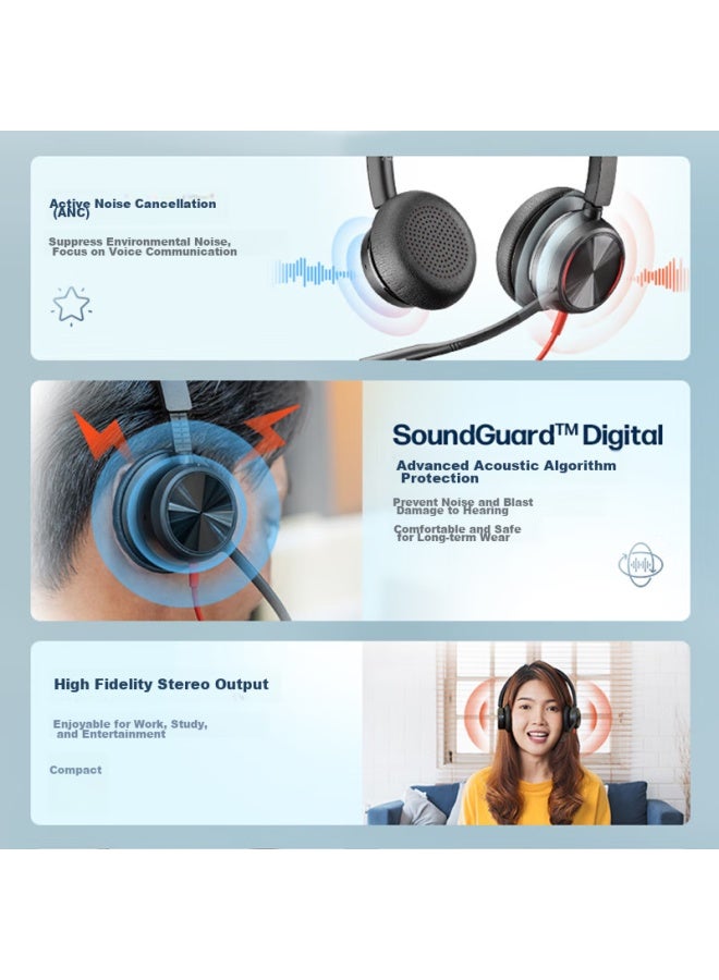 Poly Hp 8225 Usb High-end Over-ear Active Noise-cancelling Wired Headphones With Voice Pickup, Anc For Computer Office Study Meetings - Image 2