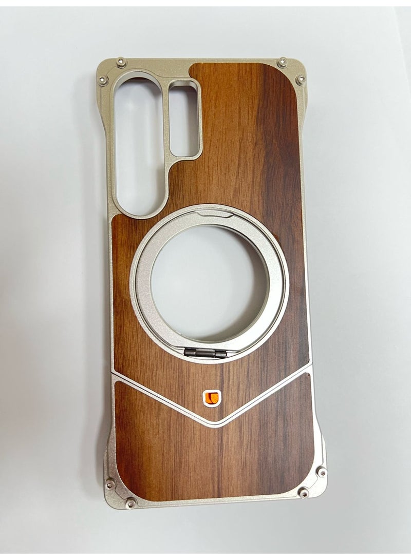 Raxoom Wood Metal Frame Case Cover Compatible for Samsung Galaxy S25 Ultra | Titanium-Walnut Brown - Image 5