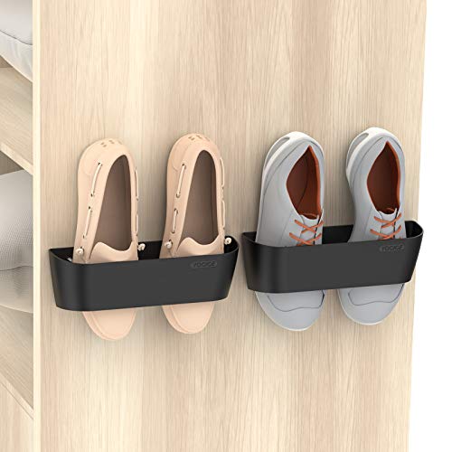 Yocice Wall Mounted Shoes Rack 2Pack with Sticky Hanging Strips, Plastic Shoes Holder Storage Organizer,Door Shoe Hangers (SM03-Black-2) - Image 1