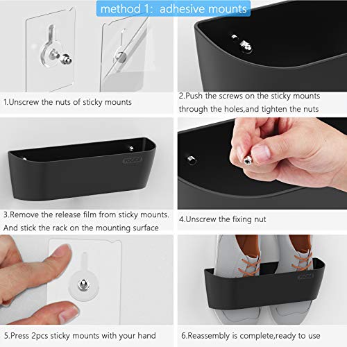 Yocice Wall Mounted Shoes Rack 2Pack with Sticky Hanging Strips, Plastic Shoes Holder Storage Organizer,Door Shoe Hangers (SM03-Black-2) - Image 4