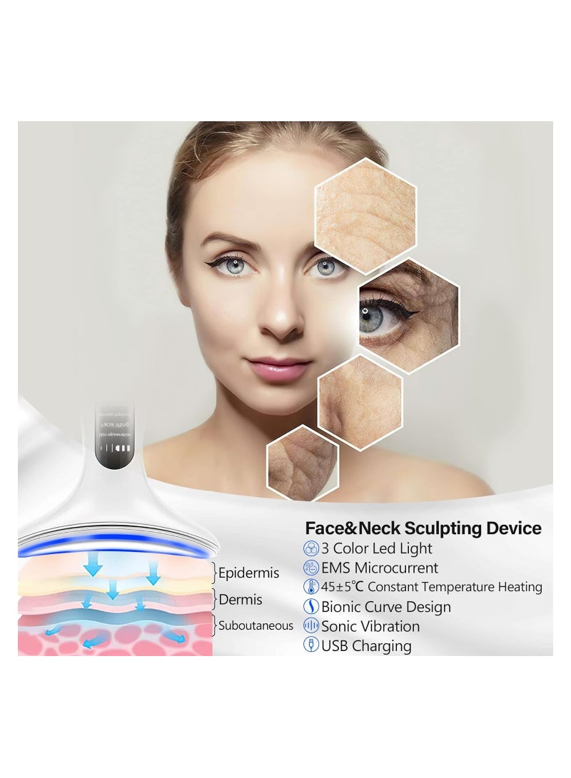 Electric Face and Neck Lifting Face Contouring Tool with 3 Colors of LED, Heating and Vibrating Skin Rejuvenating Beauty Device to Lift and Tighten Sagging Skin - Image 3