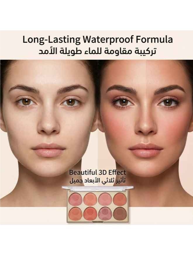 مس روز باليت أحمر خدود متعدد الاستخدامات بثمانية ألوان، بودرة مطفية ولامعة، أحمر خدود مقاوم للماء يدوم طويلاً، محدد للوجه، هايلايتر، ظلال عيون، باليت مكياج وجه ناعم وسهل الدمج للنساء - Image 4