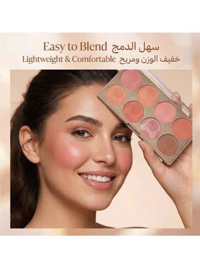مس روز باليت أحمر خدود متعدد الاستخدامات بثمانية ألوان، بودرة مطفية ولامعة، أحمر خدود مقاوم للماء يدوم طويلاً، محدد للوجه، هايلايتر، ظلال عيون، باليت مكياج وجه ناعم وسهل الدمج للنساء - Image 5