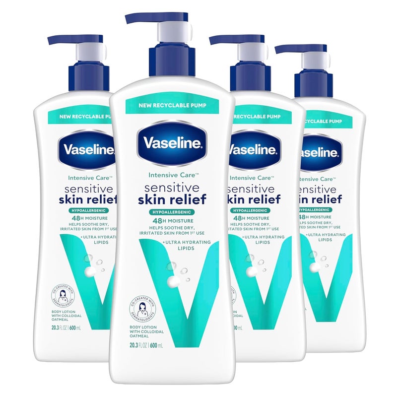 Vaseline Intensive Care Body Lotion 4 Pack Sensitive Skin Relief For Dry Skin With Colloidal Oatmeal and UltraHydrating Lipids 203 oz - Image 1