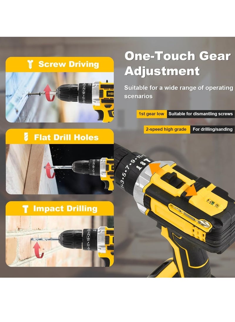 48V Cordless Drill,Variable 2 Speed, LED Light, Power Drill Kit with 2 Lithium Ion Battery and Charger, Electric Drill with Variable Speed for Home DIY and Repair,Drill/Driver Accessories Kit