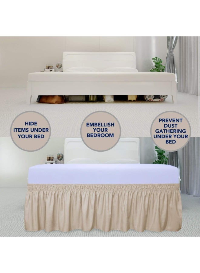 PureFit Wrap Around Ruffled Bed Skirt with Adjustable Elastic Belt - 18 Inch Drop Easy to Put On, Wrinkle Free Bedskirt Dust Ruffles, Bed Frame Cover for Queen, King and C-King Size Beds, Beige - Image 3