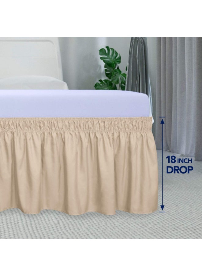 PureFit Wrap Around Ruffled Bed Skirt with Adjustable Elastic Belt - 18 Inch Drop Easy to Put On, Wrinkle Free Bedskirt Dust Ruffles, Bed Frame Cover for Queen, King and C-King Size Beds, Beige - Image 4