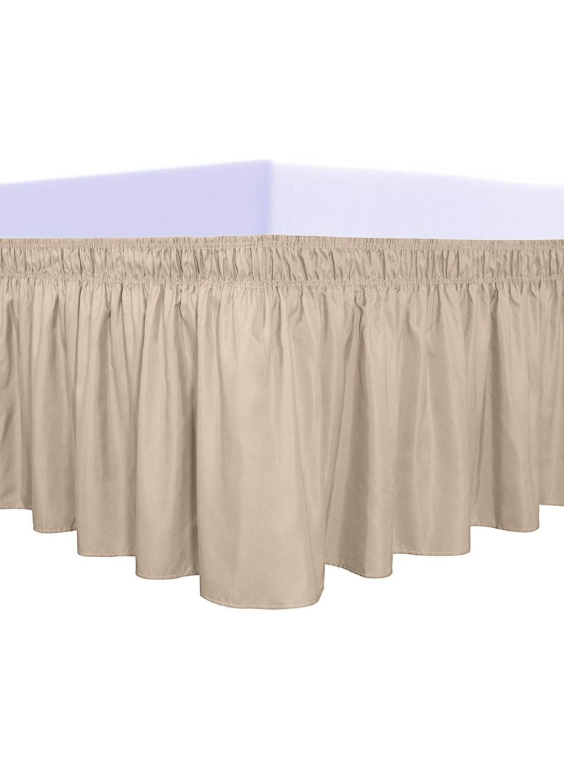 PureFit Wrap Around Ruffled Bed Skirt with Adjustable Elastic Belt - 18 Inch Drop Easy to Put On, Wrinkle Free Bedskirt Dust Ruffles, Bed Frame Cover for Queen, King and C-King Size Beds, Beige - Image 1
