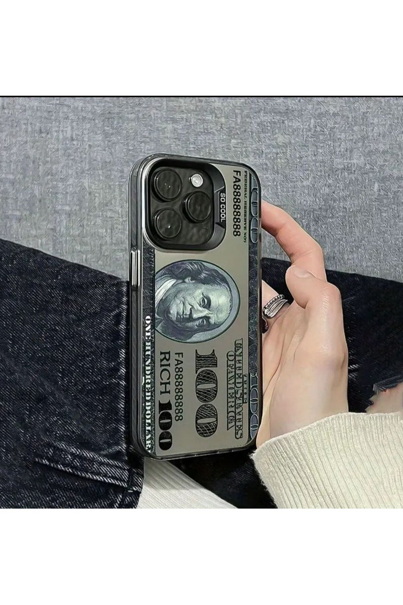 غطاء هاتف محمول لهاتف iPhone 12 Pro Max، بنمط فاتورة الدولار، طباعة بالأشعة فوق البنفسجية، لون رمادي. - Image 2