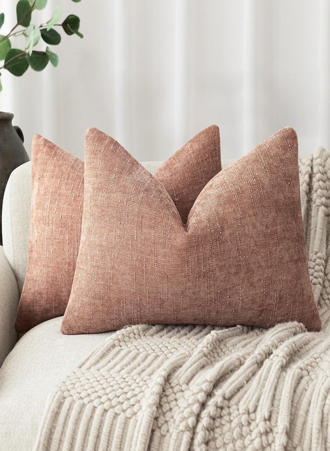 Foindtower Pack of 2 Soft Textured Chenille Throw Decorative Pillow Covers Square Accent Solid Cushion Cover Neutral Lumbar Pillow Case for Couch Sofa Bedroom Living Room 12x20 Inch,Dusty Pink - Image 1