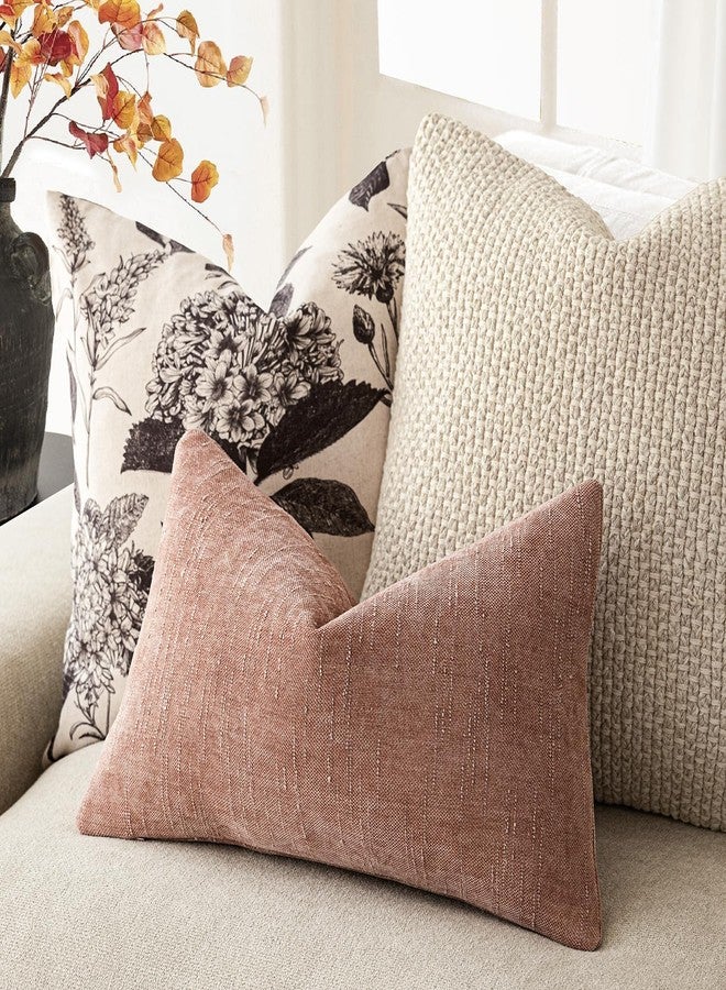 Foindtower Pack of 2 Soft Textured Chenille Throw Decorative Pillow Covers Square Accent Solid Cushion Cover Neutral Lumbar Pillow Case for Couch Sofa Bedroom Living Room 12x20 Inch,Dusty Pink - Image 5