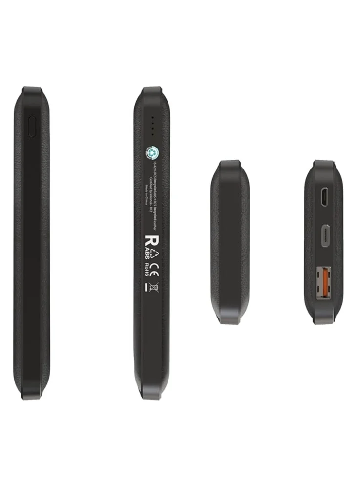 Memorii Leather Power Bank by @memorii Premium Gift power bank 10000mah Recycled Leather Power Bank with 18W PD fast charging and 10W wireless charging Black