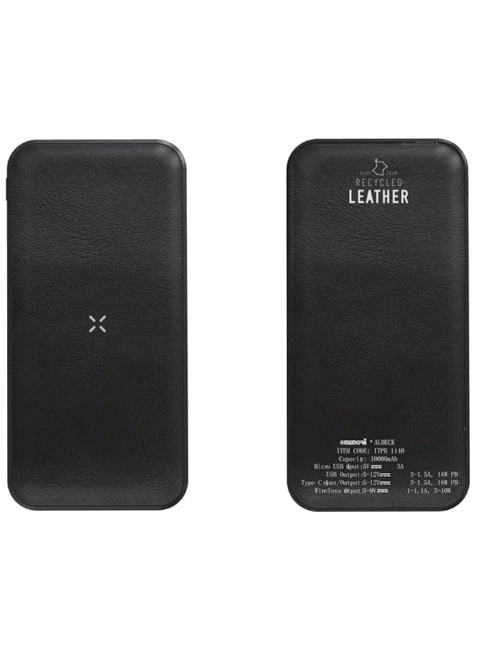 Memorii Leather Power Bank by @memorii Premium Gift power bank 10000mah Recycled Leather Power Bank with 18W PD fast charging and 10W wireless charging Black