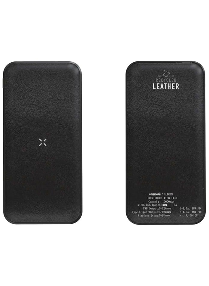 Memorii Leather Power Bank by @memorii Premium Gift power bank 10000mah Recycled Leather Power Bank with 18W PD fast charging and 10W wireless charging Black - Image 3