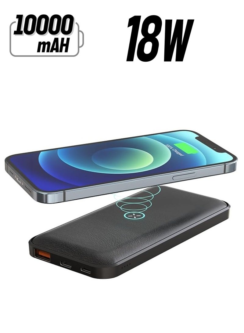 Memorii Leather Power Bank by @memorii Premium Gift power bank 10000mah Recycled Leather Power Bank with 18W PD fast charging and 10W wireless charging Black - Image 1