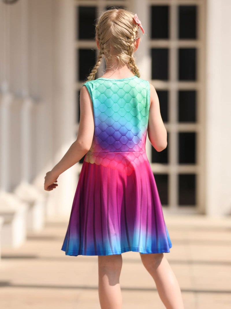 Funnycokid Mermaid Dress Girls Kids Summer Sleeveless Sundress Size 6-7 Twirly Clothes Birthday Party Outfit Children 6 7 Years - Image 4