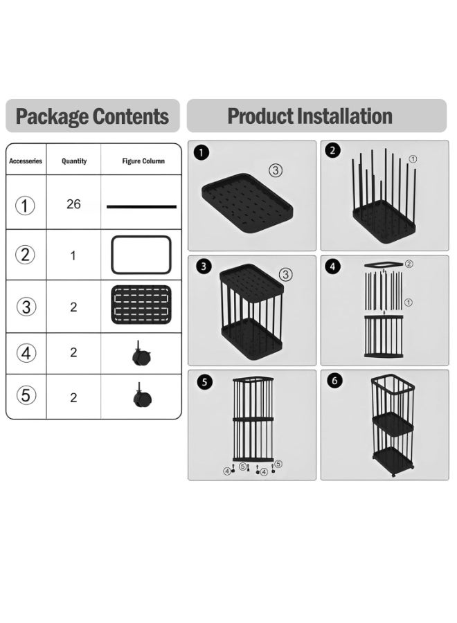 2 tiers Large Multi-purpose Toy Organizer Trolley with Wheels | Stackable Multilayer Cart |  Rolling Storage Rack for Kids Room & Home Accessories |Space Saving Multipurpose Stand-(88×43×26CM) large storage cart for dirty clothes, yoga mats, massage rollers, towels and blankets-Black - Image 4