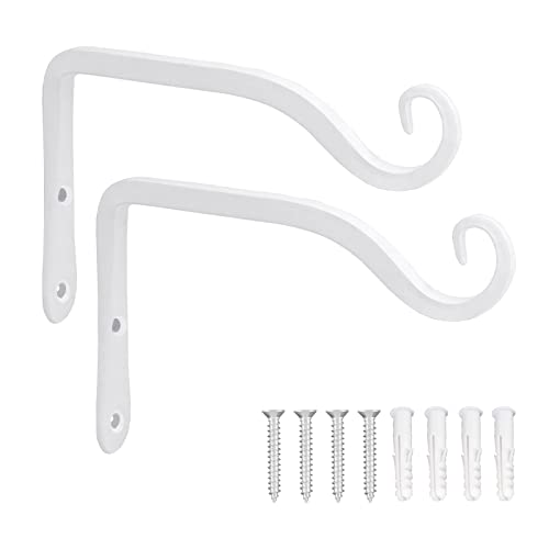 LOOGI Hanging Plant Bracket, Wall Hook Plant Hanger 6 Inch Decorative Hooks for Indoor Planter Lantern, Outdoor Bird Feeder Wind Chime, 2 Pack White - Image 1