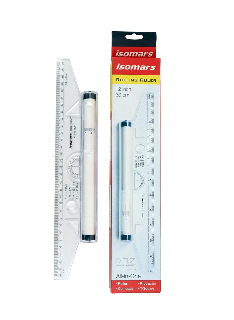 Isomers 12 Inch Measuring Rolling Ruler Plastic Multifunctional Drawing Parallel Rolling Ruler Circle Arc Drawing Design Rulers for Drawing Parallel Lines Circles  - Image 1