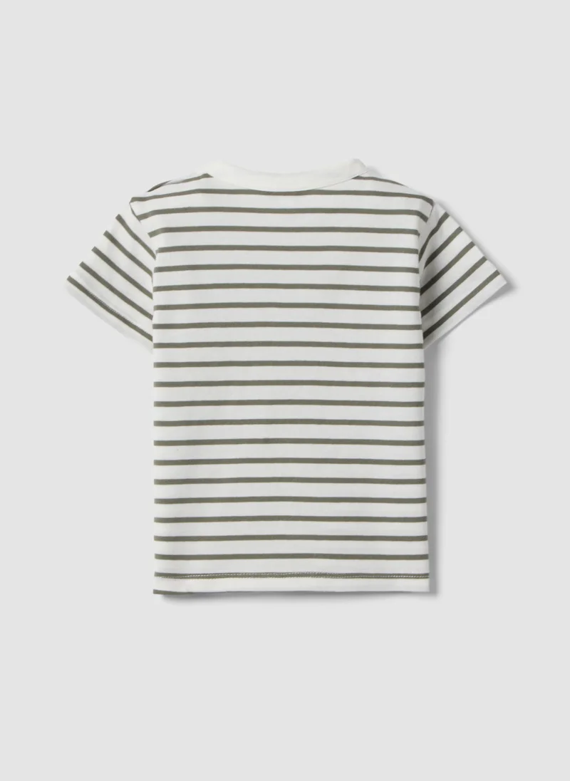 او في اس OVS Boys Pure Cotton Multicolour Striped T-Shirt With Dog Pocket