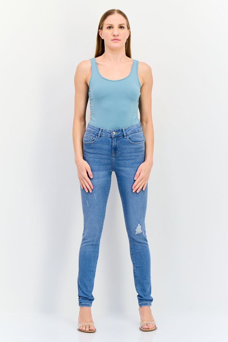 VERO MODA I Scenery by Vero Moda Women Skinny Fit Distressed Stretchable Jeans, Light Blue - Image 4