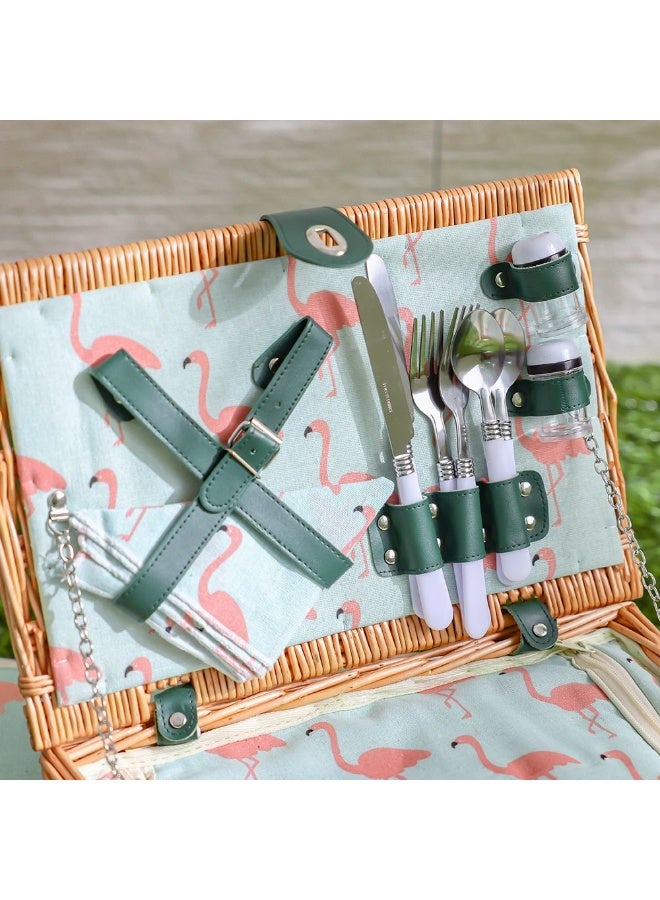 DANUBE HOME Multi-Color Picnic Basket Set - 2 Pieces with Cutlery, Plates, Goblets, Salt & Pepper Shakers, and Blanket - Ideal Outdoor Garden Accessories for DIY Picnics - Image 3