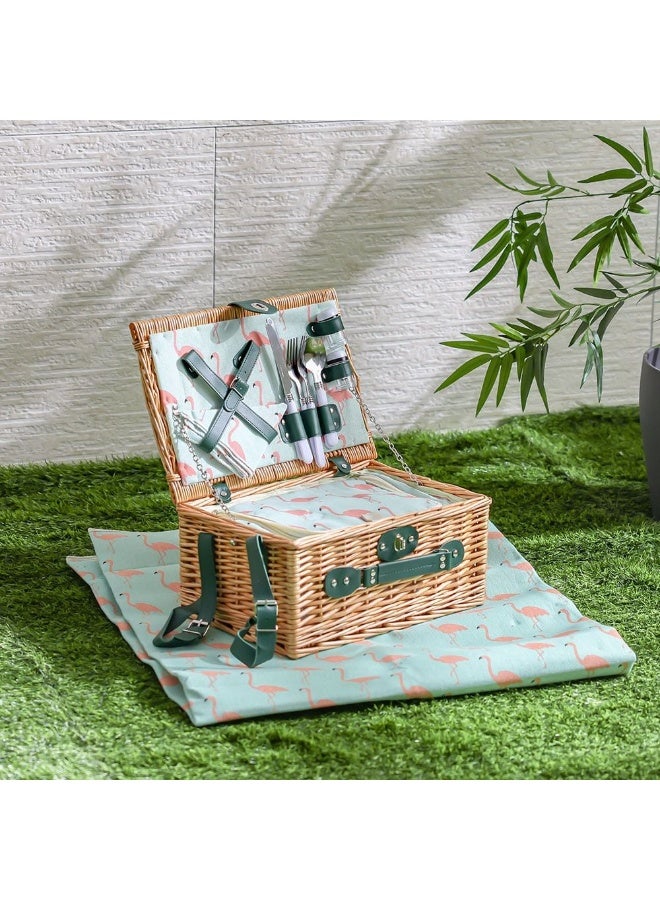 DANUBE HOME Multi-Color Picnic Basket Set - 2 Pieces with Cutlery, Plates, Goblets, Salt & Pepper Shakers, and Blanket - Ideal Outdoor Garden Accessories for DIY Picnics - Image 5