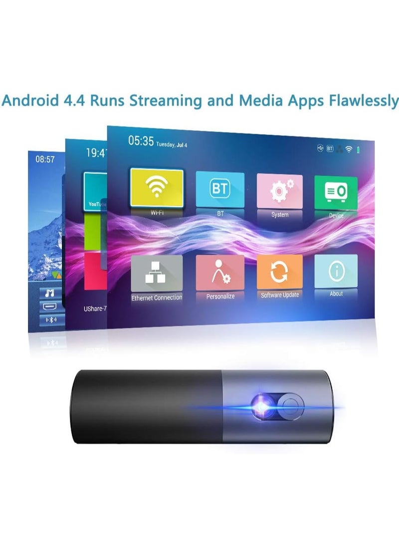wowoto - P5 Mini Portable Projector , 400 ANSI Lumen Smart DLP 3D Projector, Support HD 1080p, 200’’ Picture, Built-in Battery, 4 Hours Playtime, Android OS Support Bluetooth, Wi-Fi Connection - Image 1