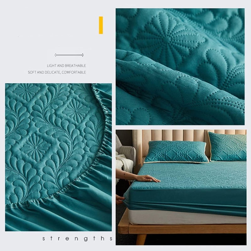 Waterproof Mattress Protector Quilted Mattress Protector Fitted with Elasticated Skirt Available in A Variety of Sizes and Colors (Color : Dark Green, Size : 1.5 * 2.0cm) - Image 4