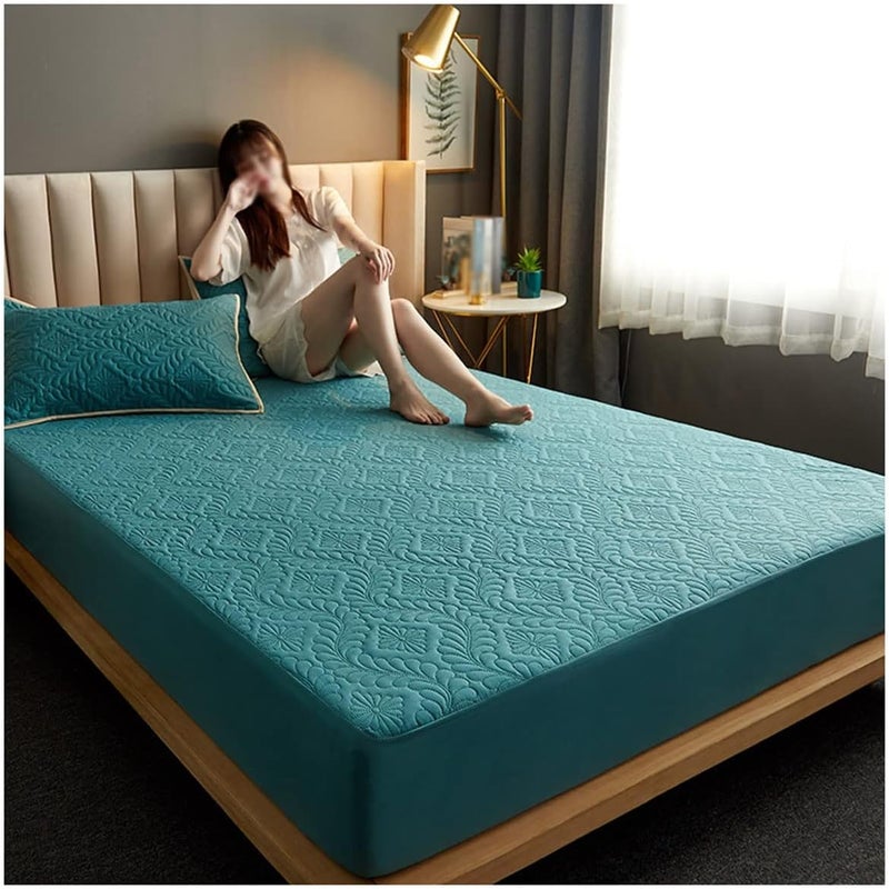 Waterproof Mattress Protector Quilted Mattress Protector Fitted with Elasticated Skirt Available in A Variety of Sizes and Colors (Color : Dark Green, Size : 1.5 * 2.0cm) - Image 1