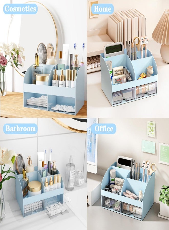 COMFYROOM Desk Accessories with Pen Holder, Office Supplies Desk Organizers and Accessories, Tape Dispenser, Stapler, Staple Remover, Staples, Clips Set, Ruler, Scissor, Pen, Tape (Blue) - Image 3