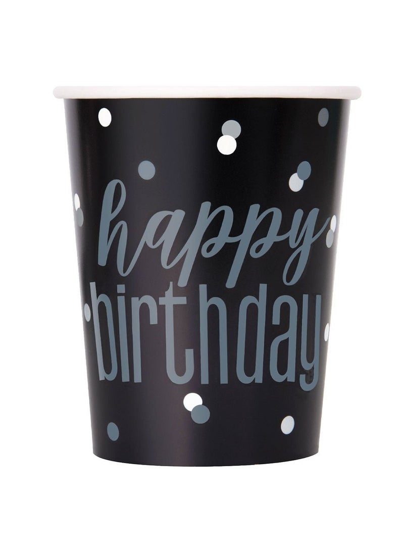 Unique Happy Birthday Disposable Paper Cups Black 9cm 8-Pack