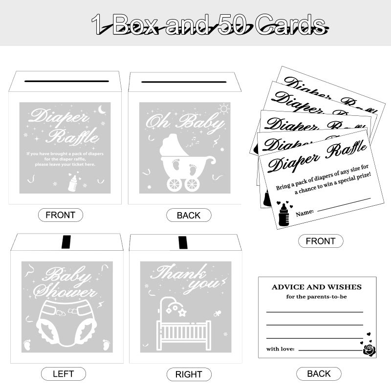Qisoliy 50 Diaper Raffle Tickets Baby Shower Game Invitations Diaper Raffle Cards Set For Baby Shower Gender Reveal Party Supplies Card Box - Image 4