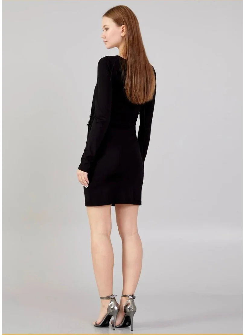 Modatalika Women's Mini Stone Detailed Long Sleeve Stylish Mini Dress