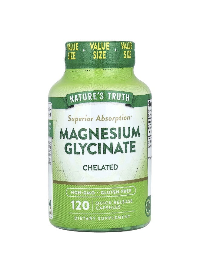 natures truth Nature's Truth, Magnesium Glycinate, Chelated, 200 mg, 120 Quick Release Capsules (100 mg per Capsule)  - Image 1