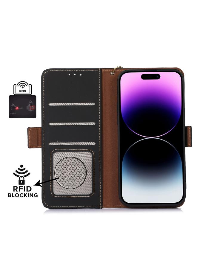S-TOP Case For Samsung Galaxy M34 5G Genuine Leather Magnetic RFID Leather Phone Case - Image 4