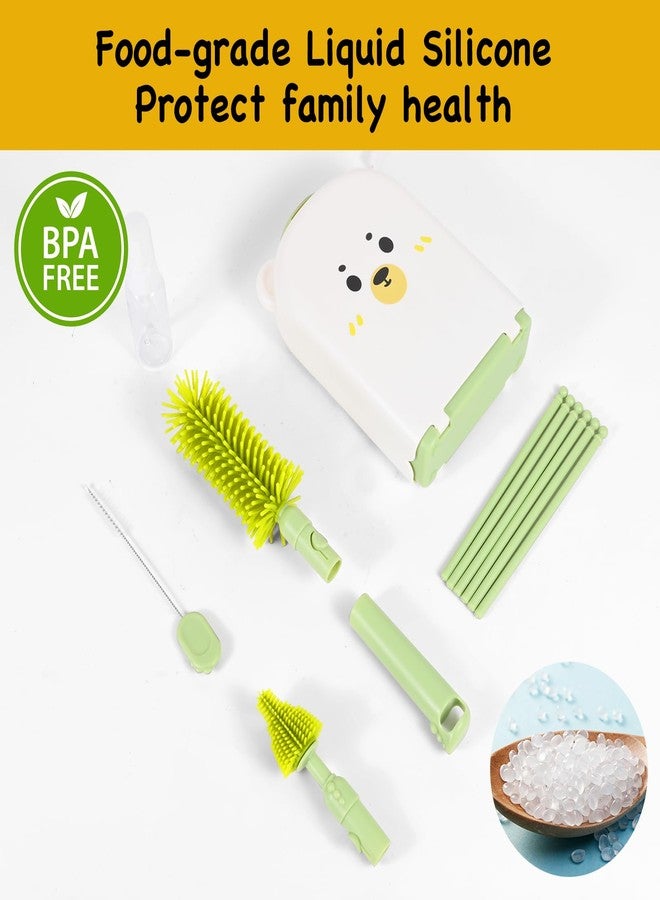 Lijroavy Portable 7-in-1 Baby Bottle Brush Set, Travel Cleaner Kit for Travel and Home, All-in-One Travel Baby Bottle Washing Kit: Integrated Cleaning & Drying System for Bottles and Breast Pump Parts (Green) - Image 5