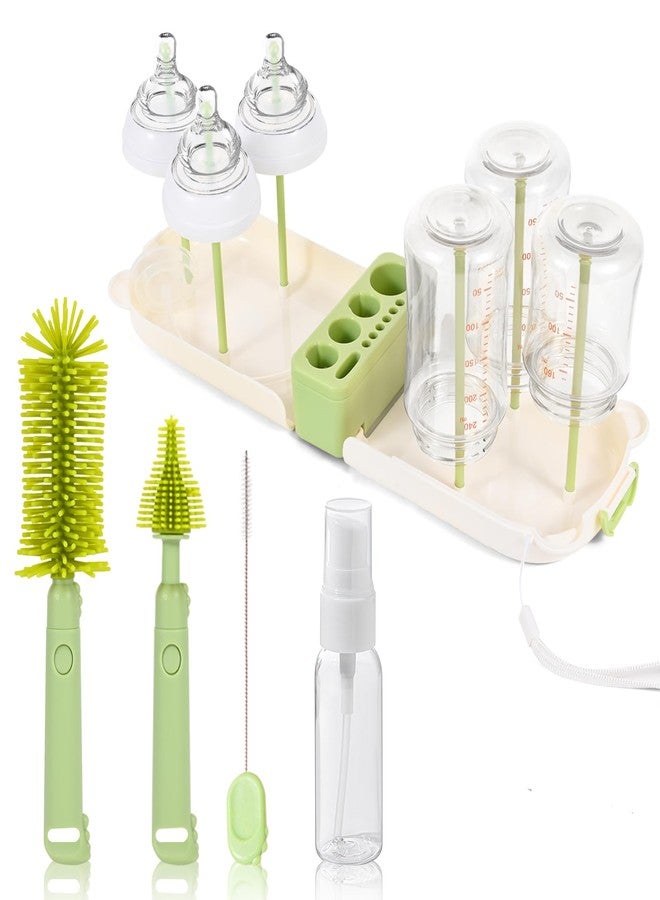 Lijroavy Portable 7-in-1 Baby Bottle Brush Set, Travel Cleaner Kit for Travel and Home, All-in-One Travel Baby Bottle Washing Kit: Integrated Cleaning & Drying System for Bottles and Breast Pump Parts (Green) - Image 1