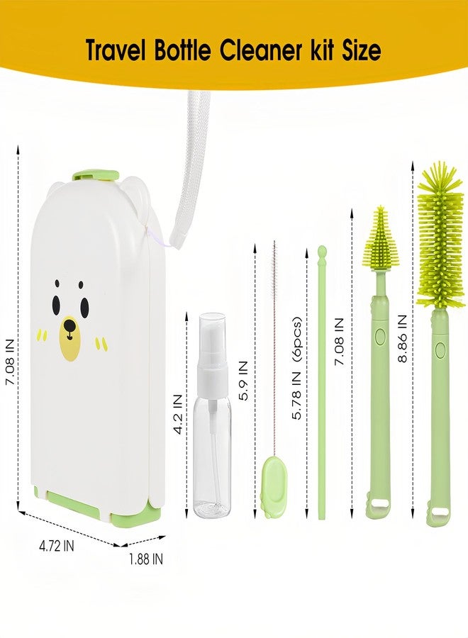 Lijroavy Portable 7-in-1 Baby Bottle Brush Set, Travel Cleaner Kit for Travel and Home, All-in-One Travel Baby Bottle Washing Kit: Integrated Cleaning & Drying System for Bottles and Breast Pump Parts (Green) - Image 2